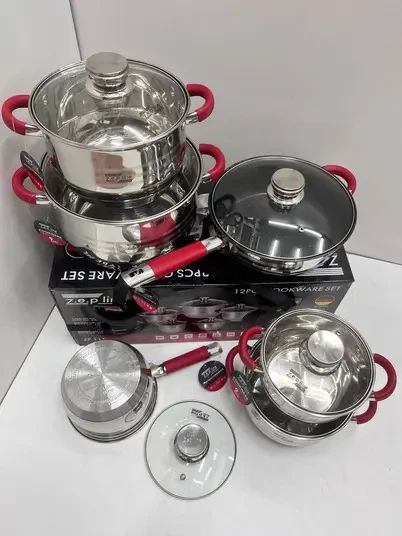 Красный Набор посуды Zepline ZP-115 из нержавеющей стали на 12 предметов