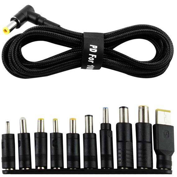 Кабель USB-C to DC 100W з набором переходников для ноутбуку 10in1 Black