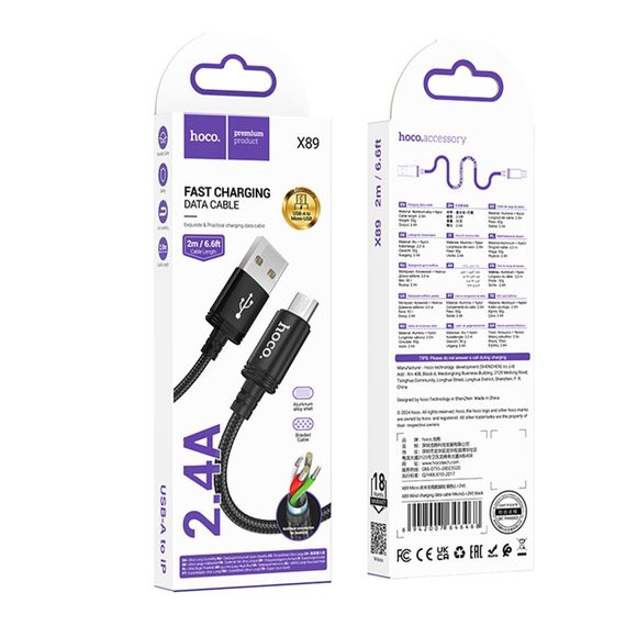 USB Hoco X89 Micro 2.4A 2m | Зображення 1