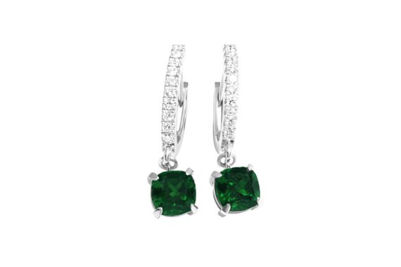 Сережки из белого золота с зелеными фианитами S-0252 Белый