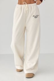 Утеплені спортивні штани з написом - кремовий цвет, L/XL (є розміри)