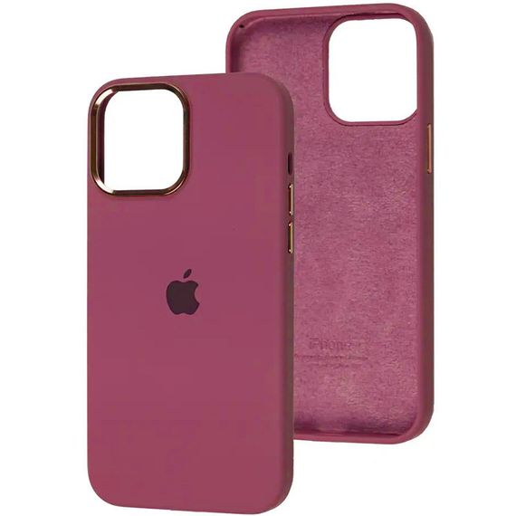 Чехол Silicone Case Metal Buttons (AA) для Apple iPhone 13 Pro Max (6.7") Силикон, Бордовый / Plum