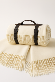 Плед тревел 100% шерсть белый 140×200 см с ремнем Love You