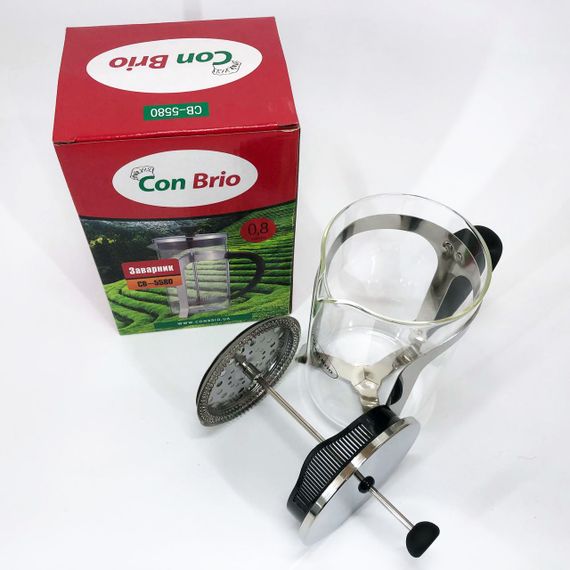 Френч-прес Con Brio CB-5580 0.8 л, Стильний скляний чайник для заварювання, Заварний скляний чайник | Зображення 4