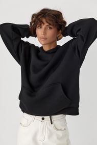 Утеплене худі з написом на спині - чорний цвет, S (є розміри)