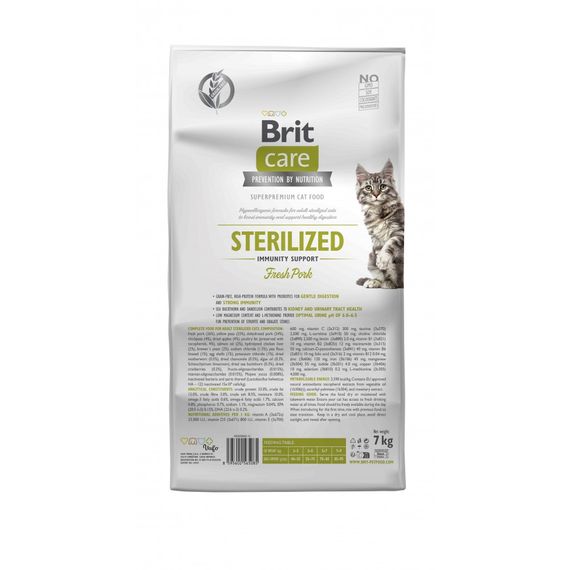 Корм сухий Brit Care Cat Grain Free Sterilized Immunity Support для стерилізованих котів для підтримки імунітету зі свининою | Зображення 1