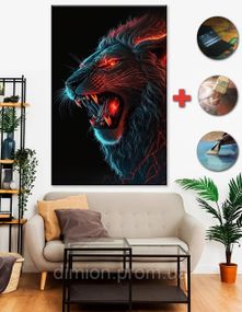 Картина на полотні "Neon Lion" 50х60 см + Подарунок покриття лаком на полотні
