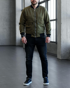 Бомбер замш карман Премиум хаки S