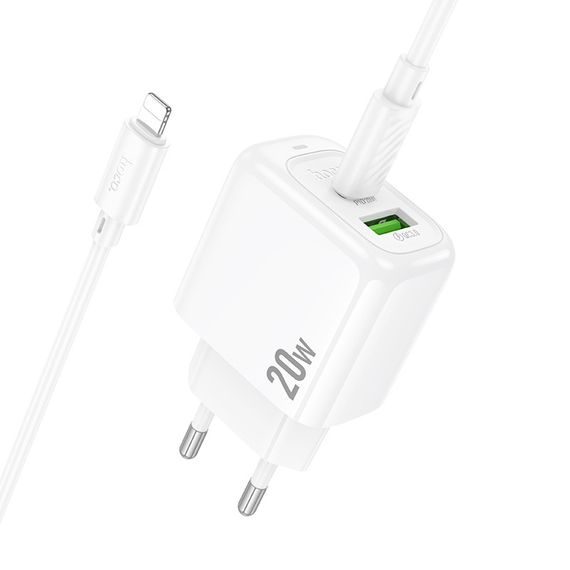 МЗП Hoco CS54A Surplus PD20W+QC3.0 (1USB-A/1C) + кабель Type-C to Lightning White | Зображення 5