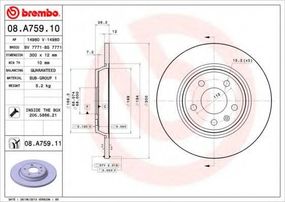 Диск гальмівний задн. (вир-во BREMBO) BREMBO 08A75911 на AUDI A7 Sportback (4GA, 4GF)
