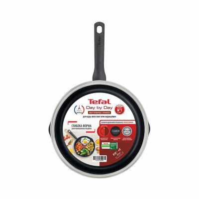 Сковорода Tefal Day by Day 28 см, з кришкою, алюміній, бакеліт, скло, чорний (B5580623UA) | Зображення 1