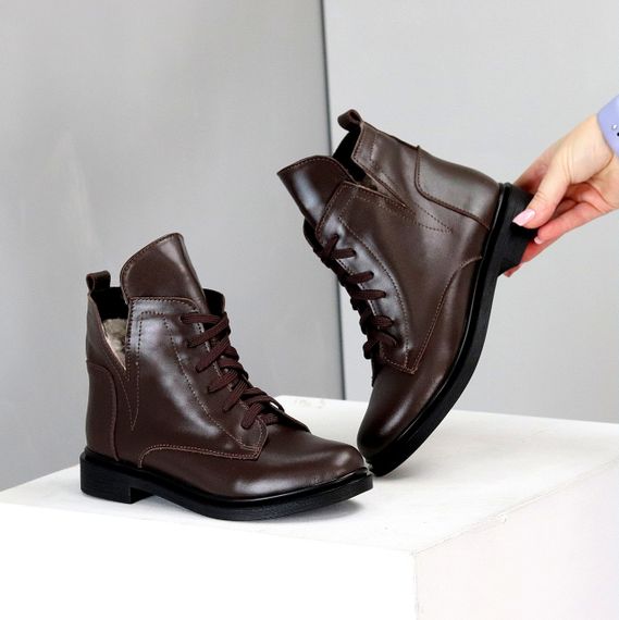 Дизайнерські зимові черевики колір Шоколад натуральна шкіра низький хід 37