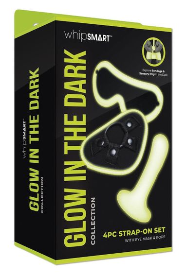 Набор БДСМ Whipsmart Glow In The Dark страпон, маска на глаза, веревка, флуоресцентные sexstyle | Зображення 1