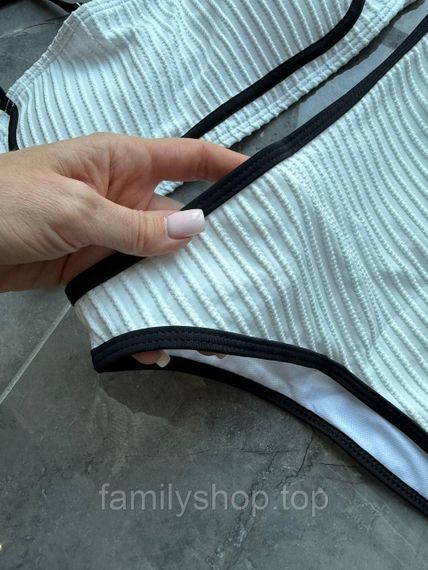 Белый раздельный купальник в рубчик с топом бандо и высокой посадкой, MBк988 размер S, цвет белый | Зображення 8