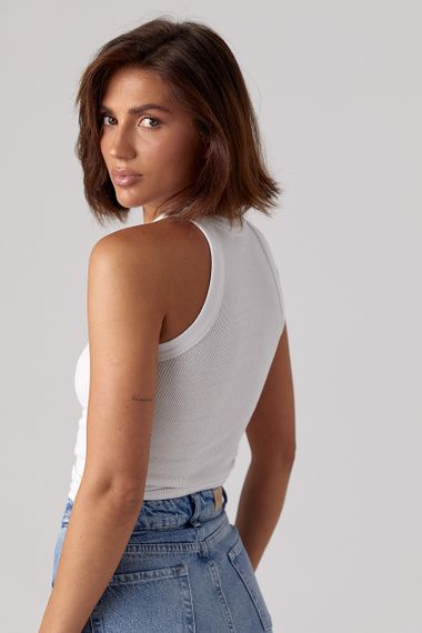 Женская майка в рубчик с нашивкой спереди - белый цвет, S (есть размеры) | Зображення 1