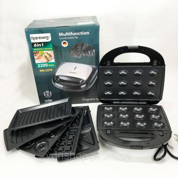 Электрический гриль для жарки Rainberg RB-2276 6 в 1 2200 Вт, Сендвичница бутербродов EF-92 | Зображення 6