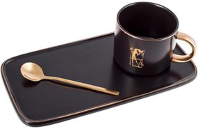 Кавовий набір Coffee Prelude "Bona" 200мл із тарілкою та ложкою, чорний