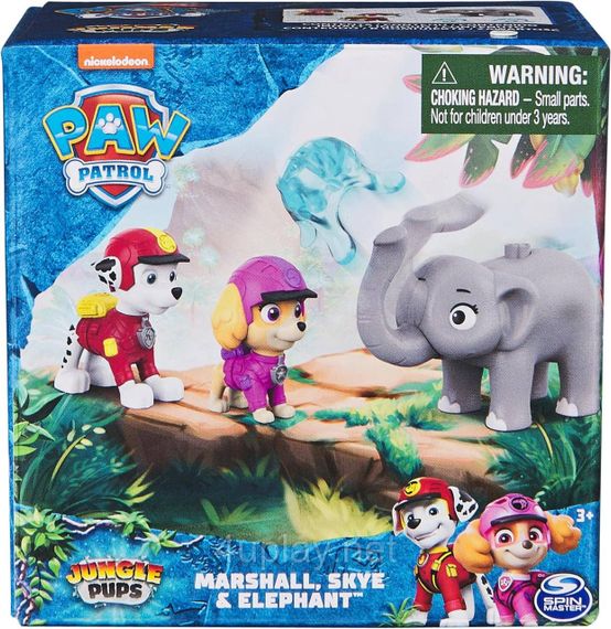 Набір із 3 фігурок Щенячий патруль Маршал, Скай, Слон Оригінал Paw Patrol Jungle Pups Marshall, Skye, Elephant | Зображення 1