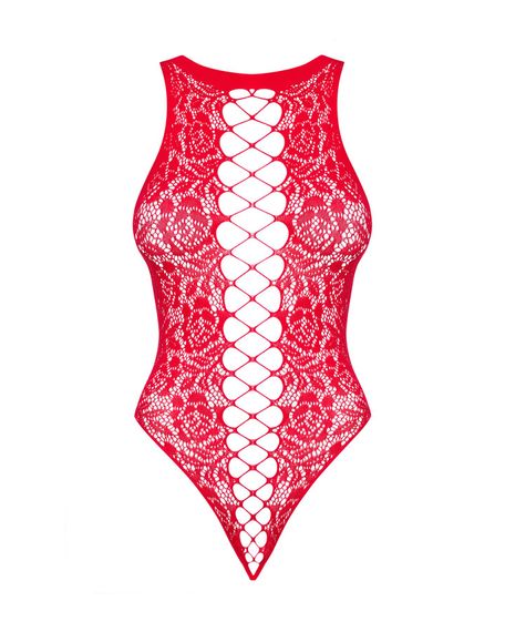 Ажурний бодістокінг із ефектом шнурівки Obsessive B120 teddy red S/M/L, червоний | Зображення 4