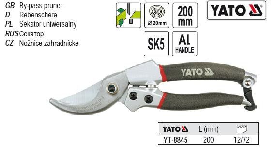 Секатор сікатор універсальний алюміній l=200мм Ø=20мм YATO-8845