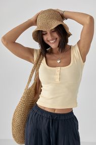 Приталена футболка на ґудзиках - лимонний цвет, M (є розміри)