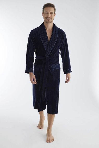 Чоловічий велюровий халат Nusa 20665 синій 4XL | Зображення 2