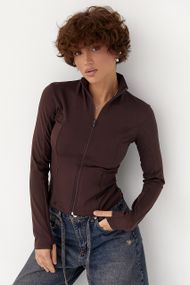 Спортивна еластична кофта на блискавці - коричневий цвет, S (є розміри)