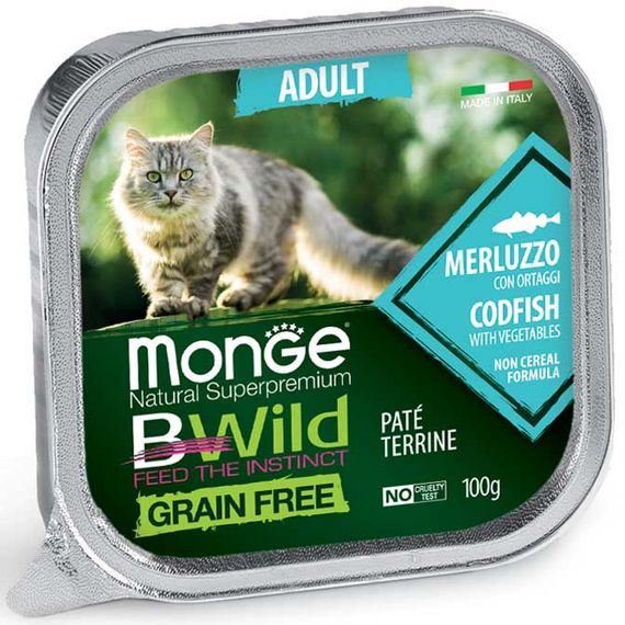 Корм Monge BWild Grain Free Cat Adult Merluzzo вологий з тріскою для дорослих котів 100 гр