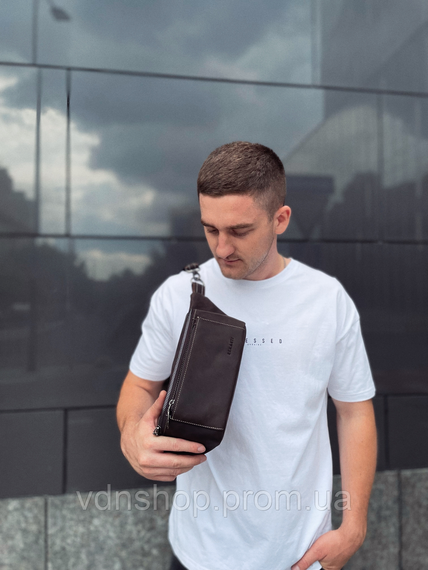 Сумка-бананка из кожи 24х11х8, мужской крези хорс для гаджетов на пояс CH-7371 коричневая | Зображення 5