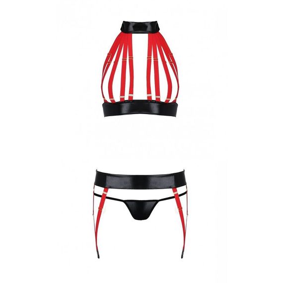 Комплект женского белья из ремешков Passion AZIZA S/M, red, бюстгальтер, пояс, стринги | Зображення 2