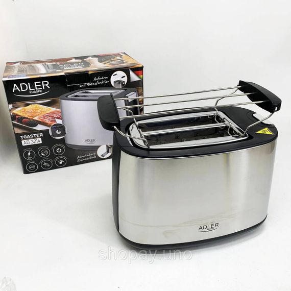 Тостер с регулятором Adler AD 3214 900Вт, Электро тостер Кухонный для тостов EU-23 | Зображення 9