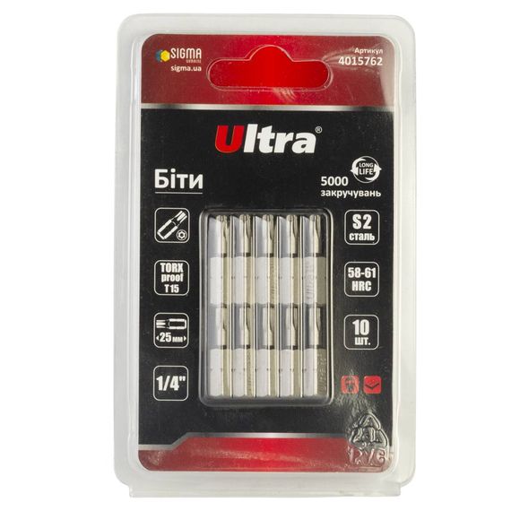 Набір біт Ultra TORX-proof 15×25мм ¼" 10шт S2 (блістер) 4015762