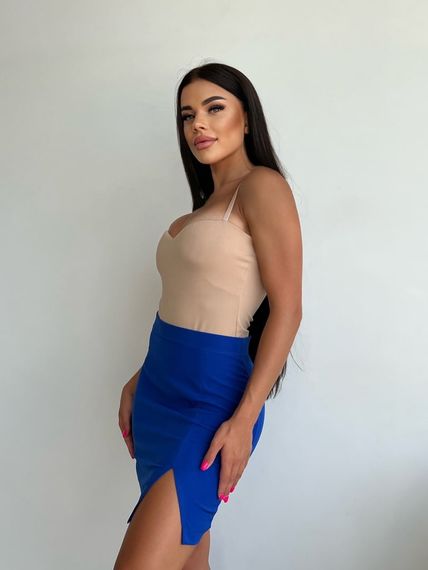 Женская короткая юбка с разрезом из костюмки NA982  размер 42/44, цвет синий (электрик) | Зображення 2