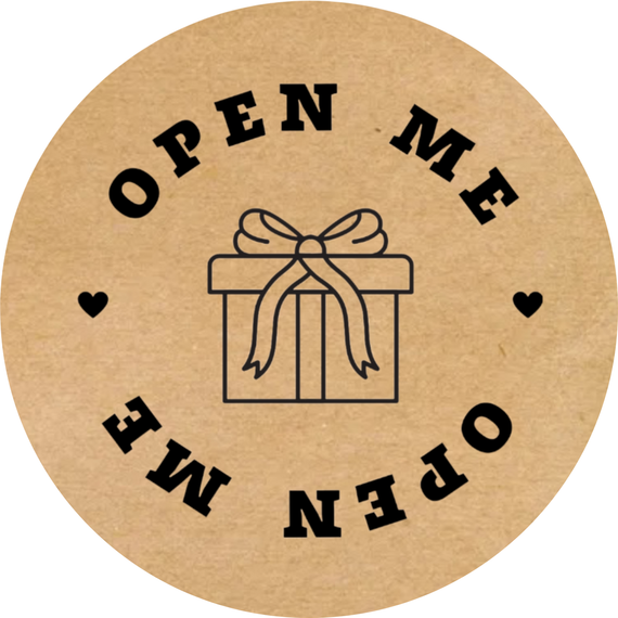 Этикетка наклейка круглая крафт "Open me​​​​​​​​​​", Диаметр 50 мм, 250 шт/рулон, Viskom