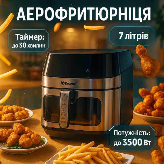 Безмасляная фритюрница Domotec MS-3222 3500W, Аерогриль-фритюрниця сенсорна, Фритюрниця маленька IO-46