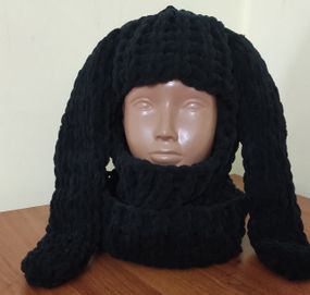 Балаклава колір 60 плюшева з вушками "зайчик" чорна puffy fine