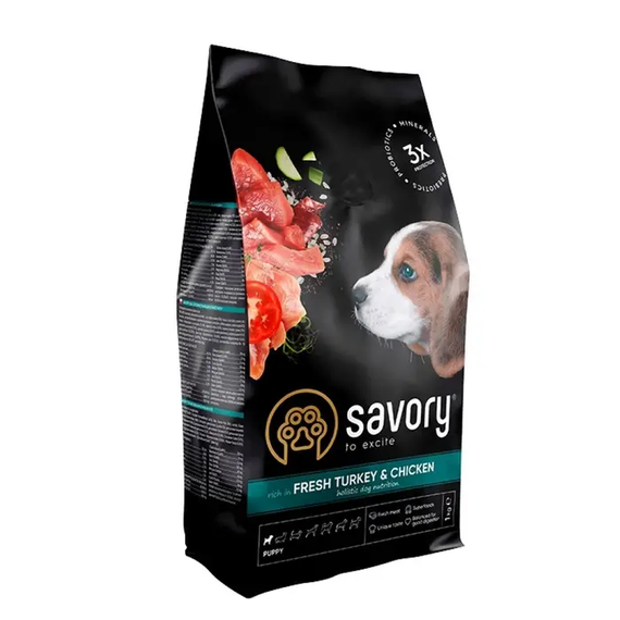 Сухий корм Savory для цуценят усіх порід, індичка та курка 1кг