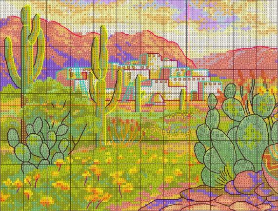 Набір для вишивання за нанесеною на канву схемою "A desert scene". AIDA 14CT printed 37*21 см | Зображення 2