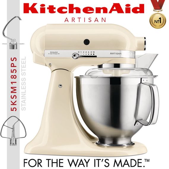 Міксер планетарний настільний KitchenAid Artisan 5KSM185PSEAC чаша 4.8 л, з двома чашами, кремовий | Зображення 1