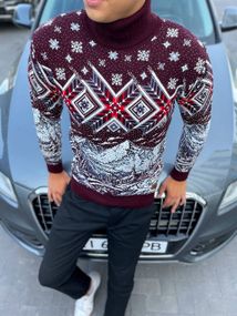 Мужской новогодний свитер с узорами PA2654 цвет бордовый, размер XL