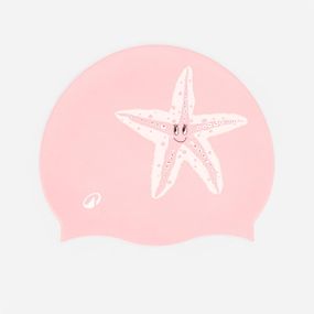 Шапочка для плавання силіконова рожева з принтом морської зірки - One Size