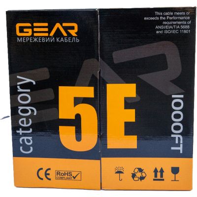 Кабель сетевой UTP 305м, cat.5e, CCA, 4*2*0,51, PVC, indoor, grey GEAR (GEC-UTPCCA051305) | Зображення 2