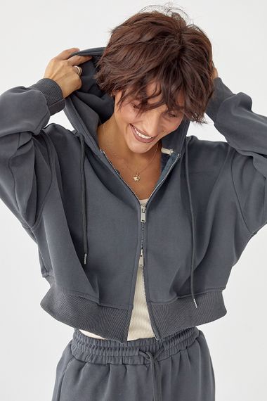 Теплий спортивний костюм з об'ємним написом - темно-сірий цвет, S/M (є розміри) | Зображення 2