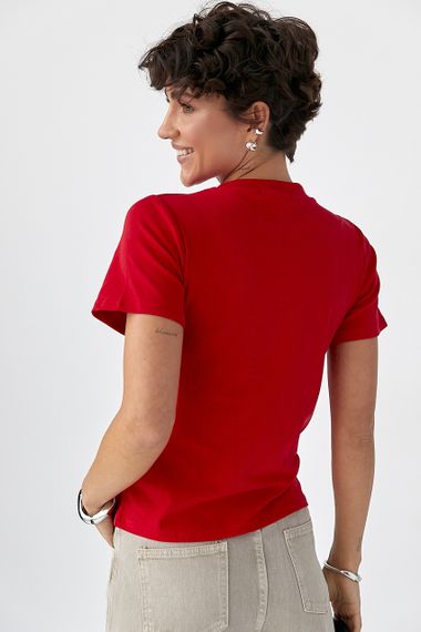 Однотонна жіноча еластична футболка - червоний цвет, ONE SIZE (є розміри) | Зображення 1
