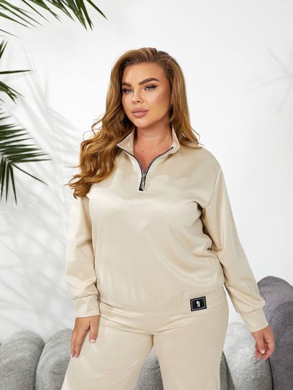 Женский спортивный костюм весна-осень свитшот и джоггеры NB24049 цвет молочный, размер 50/52 | Зображення 8