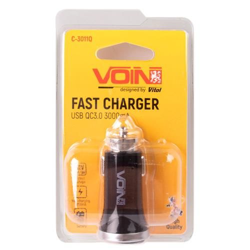 Автомобільний зарядний пристрій VOIN C-3011Q 1USB (12/24V - 5V 3A, 9V 2A, 12V 1.5A) | Зображення 1