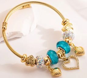 Браслет Twisted Rope з підвісками у формі сердець та шармами - Blue&Gold
