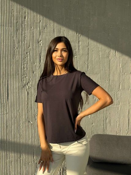 Женская летняя классическая футболка KV3333 цвет коричневый, размер 42/46 onesize