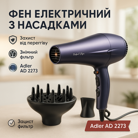 Мощный фен для сушки и укладки волос Adler AD 2273 2400Вт, Женский мощный фен для укладки волос QA-51