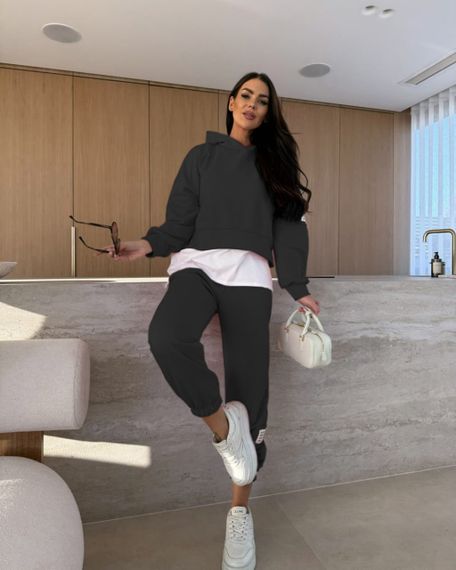 Женский спортивный прогулочный костюм штаны и худи с эффектом футболки, LI2046 цвет черный, размер 42/44 | Зображення 3